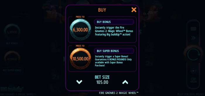 Fire Gnomes 2 Magic Wheel - menu d'achat de bonus